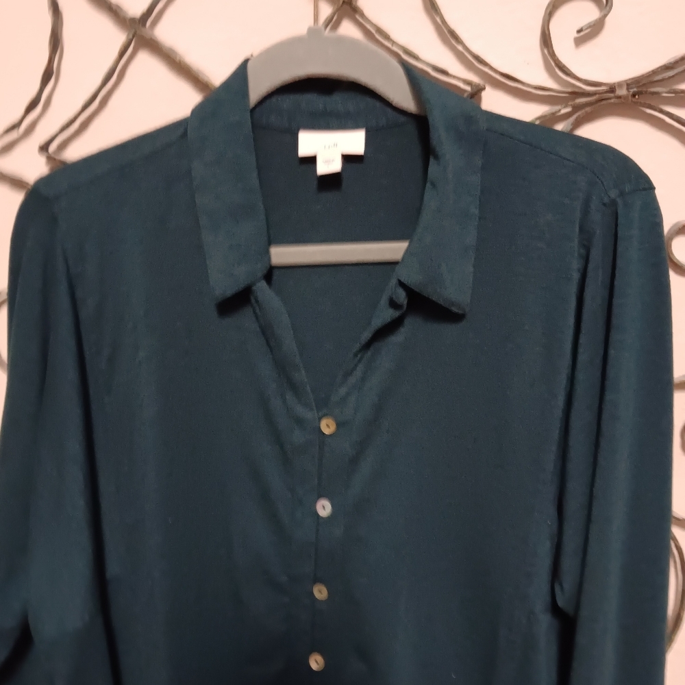 J. JILL cotton Tencel stretch long sleeve pullover shirt, L - Picture 2 of 12